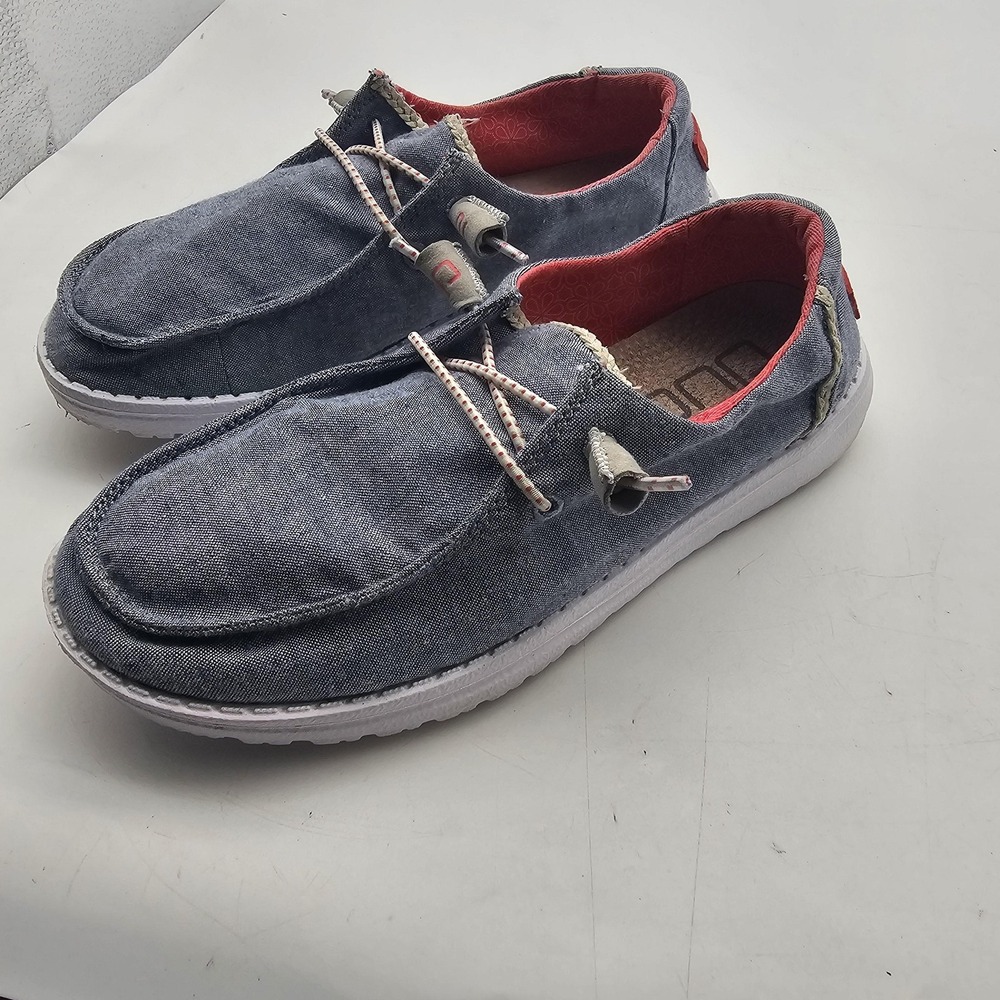 Hey Dude Wendy Chambray Braid Indigo Shoes Womens 7 Blue Slip On Casual Loafers